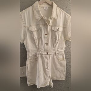 Cream Short-Sleeve Denim Romper